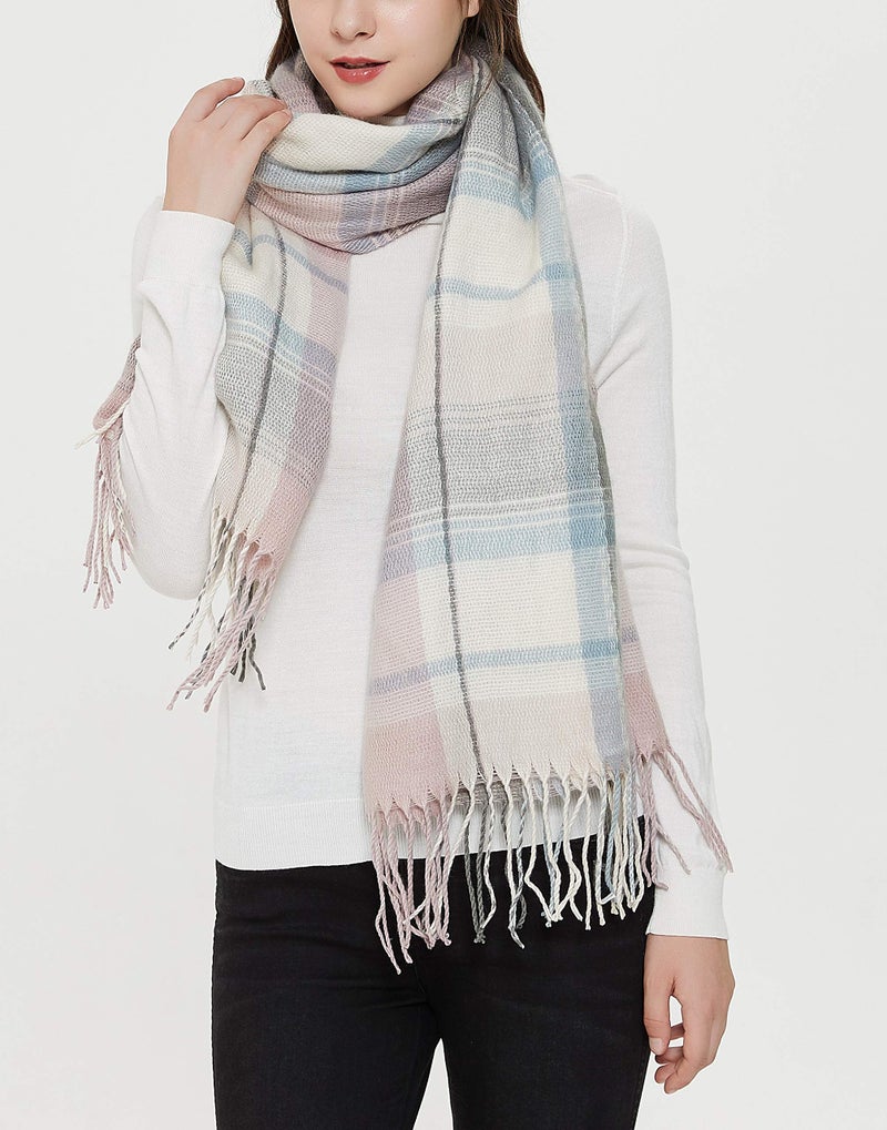 Wander Agio Womens Fashion Long Shawl Big Scarves Grid Winter Warm Large Plaid Scarf Pink Grey 5 - Image 3